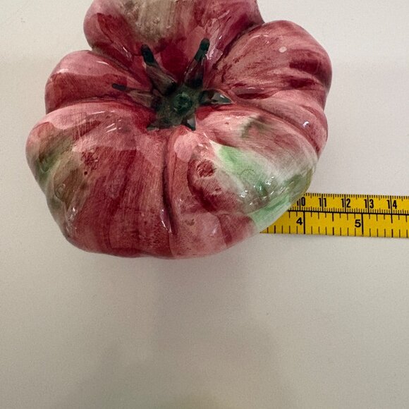 Hand-Painted Ceramic Tomatoes Green Red Glazed Home Decor Made in Italy - Picture 5 of 8